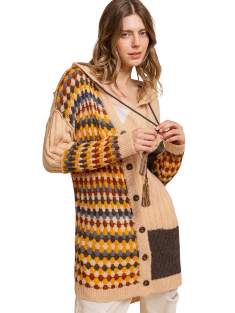 050: BLUEVELVET NWT HOODIE CARDIGAN TAN MOSS (H16) - Picture 3 of 3